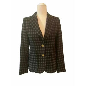 Smythe Duchess Blazer Wool Jacket Plaid Patch Pocket Gray Check 6 Portrait Neck